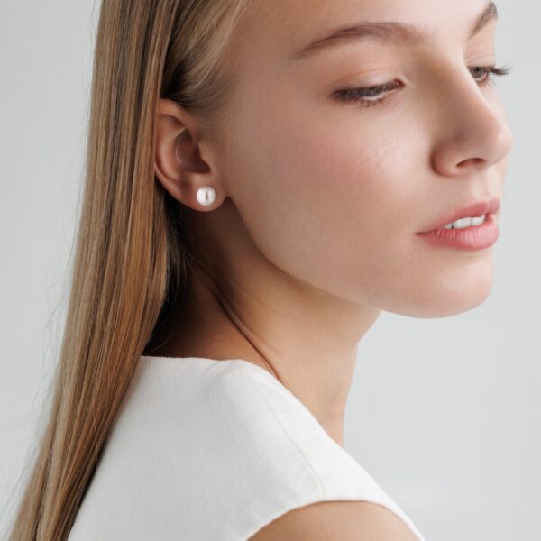 Gaura Pearls Ródiumozott 925 Ezüst Fülbevaló 9 mm Édesvízi gyönggyel - Image 5