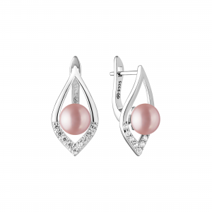 Gaura Pearls Ródiumozott 925 Ezüst fülbevaló édesvízi gyönggyel Cirkónia kristályokkal