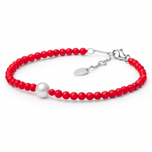 Gaura Pearls Korall Karkötő Édesvízi gyönggyel Ródiumozott 925 Ezüsttel