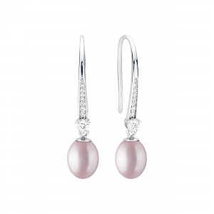 Gaura Pearls Ródiumozott 925 Ezüst Fülbevaló Édesvízi gyönggyel Cirkónia kristályokkal