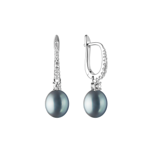 Gaura Pearls Ródiumozott 925 Ezüst Fülbevaló Édesvízi gyönggyel Cirkónia kristályokkal