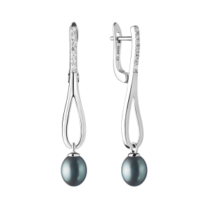 Gaura Pearls Ródiumozott 925 Ezüst Fülbevaló Édesvízi gyönggyel Cirkónia kristályokkal