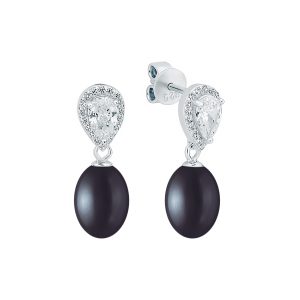 Gaura Pearls Ródiumozott 925 Ezüst Fülbevaló Édesvízi gyönggyel Cirkónia kristállyal