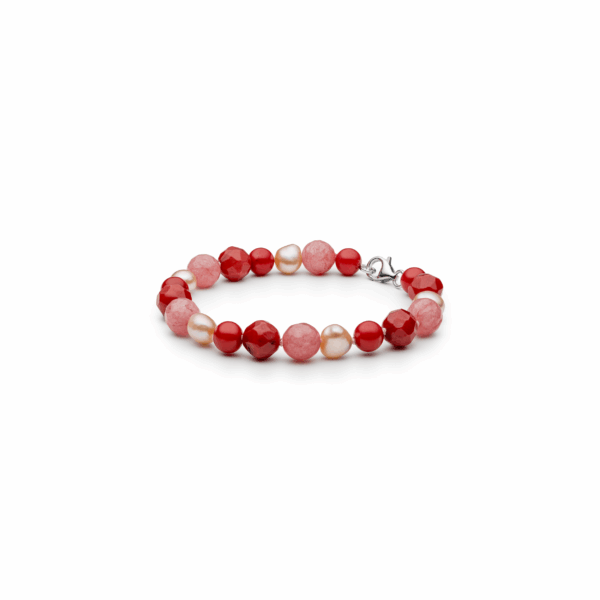 Gaura Pearls Édesvízi Kagylógyöngy, Korall, Nefrit Karkötő Ródiumozott 925 Ezüsttel