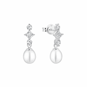 Gaura Pearls Ródiumozott 925 Ezüst Fülbevaló Édesvízi gyönggyel Cirkónia kristályokkal