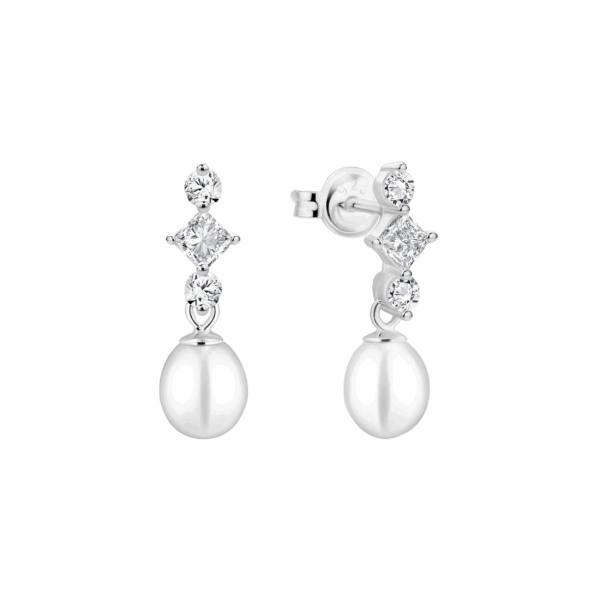 Gaura Pearls Ródiumozott 925 Ezüst Fülbevaló Édesvízi gyönggyel Cirkónia kristályokkal