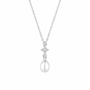 Gaura Pearls Édesvízi Kagylógyöngy Nyaklánc Cirkónia medállal Ródiumozott 925 Ezüsttel