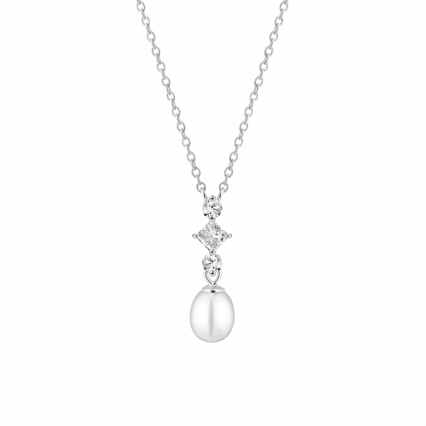Gaura Pearls Édesvízi Kagylógyöngy Nyaklánc Cirkónia medállal Ródiumozott 925 Ezüsttel