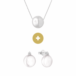 Gaura Pearls Édesvízi Barokk Gyöngy Nyaklánc + Fülbevaló szett Ródiumozott 925 Ezüsttel