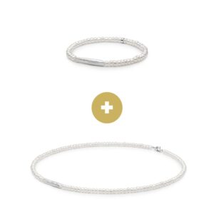 Gaura Pearls Édesvízi Biwa Kagylógyöngysor Karkötő+Nyaklánc szett Ródiumozott 925 Ezüsttel