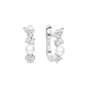Gaura Pearls Ródiumozott 925 Ezüst Fülbevaló Édesvízi Gyönggyel Cirkónia Kristályokkal