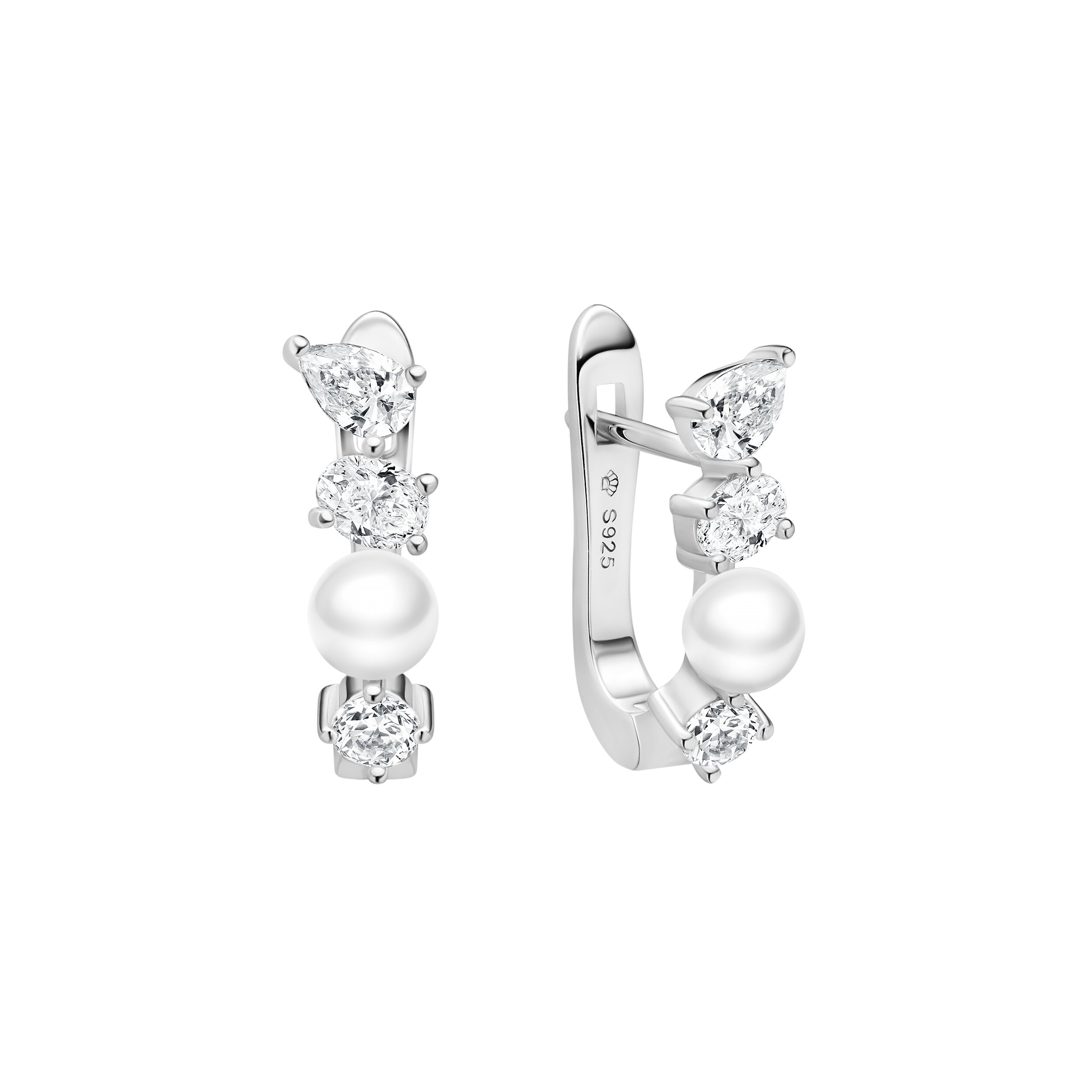 Gaura Pearls Ródiumozott 925 Ezüst Fülbevaló Édesvízi Gyönggyel Cirkónia Kristályokkal