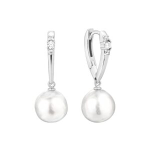 Gaura Pearls Édesvízi Edison gyöngy Fülbevaló Cirkónia kristályokkal Ródiumozott 925 Ezüsttel