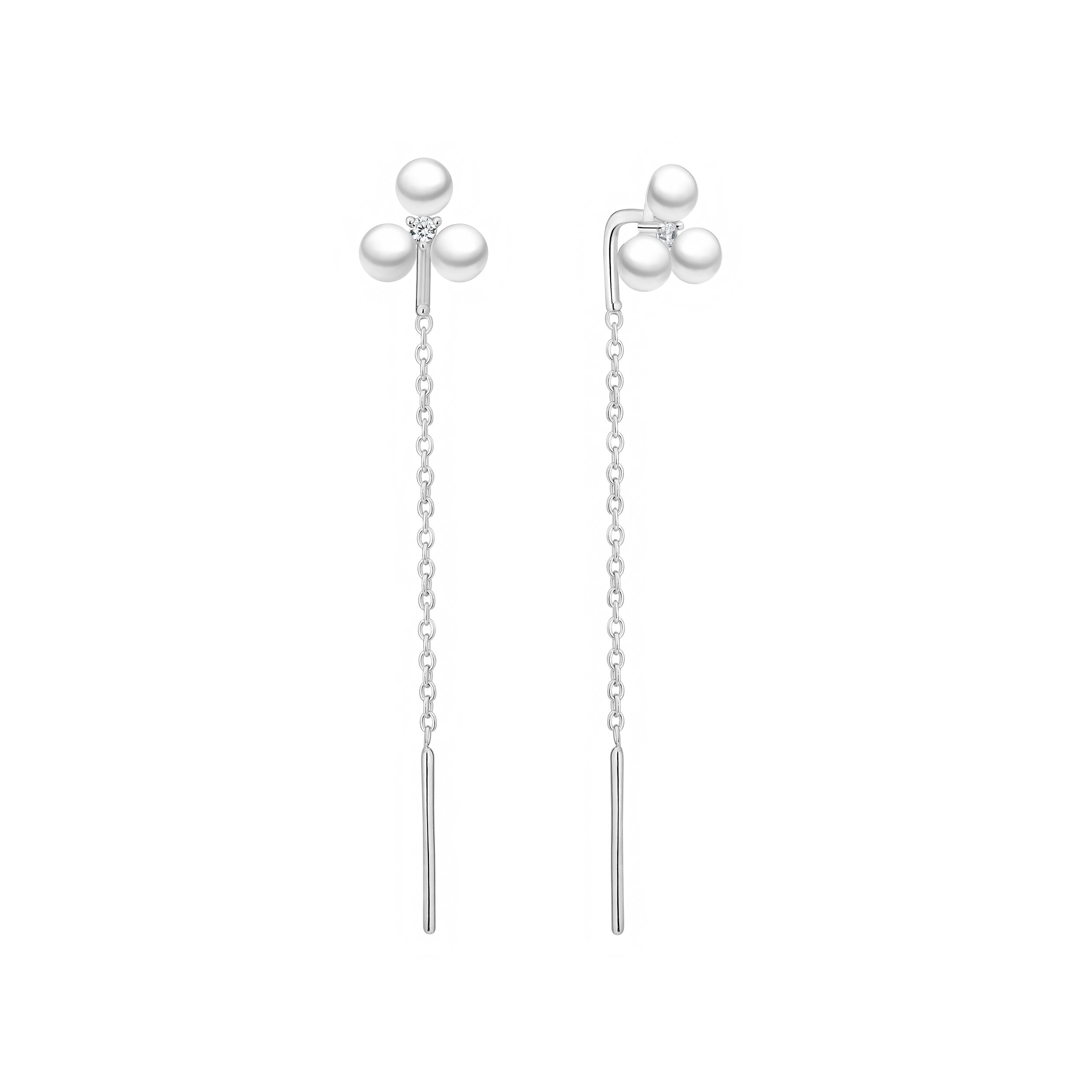 Gaura Pearls Ródiumozott 925 Ezüst Fülbevaló Édesvízi gyönggyel Cirkónia kristályokkal