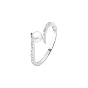 Gaura Pearls Ródiumozott 925 Ezüst Gyűrű Édesvízi gyönggyel Cirkónia Kristállyal