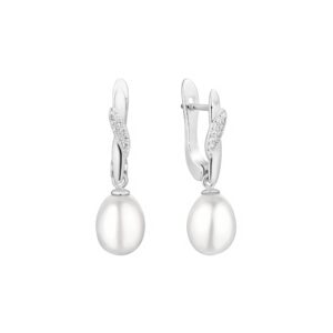 Gaura Pearls Ródiumozott 925 Ezüst Fülbevaló Édesvízi gyönggyel Cirkónia kristályokkal