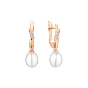 Gaura Pearls 14k Rose Gold 925 Ezüst Fülbevaló Édesvízi Gyönggyel Cirkónia Kristályokkal