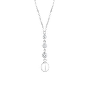 Gaura Pearls Édesvízi Kagylógyöngy Nyaklánc Cirkónia medállal Ródiumozott 925 Ezüsttel