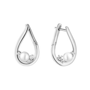 Gaura Pearls Ródiumozott 925 Ezüst Fülbevaló Édesvízi Gyönggyel Cirkónia Kristályokkal