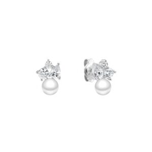 Gaura Pearls Ródiumozott 925 Ezüst Fülbevaló Édesvízi gyönggyel Cirkónia kristályokkal
