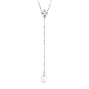 Gaura Pearls Édesvízi Kagylógyöngy Nyaklánc Cirkónia medállal Ródiumozott 925 Ezüsttel